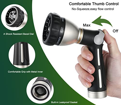 Fanhao Garden Hose Nozzle 100% Heavy Duty Metal, Water Hose Sprayer High Pressure With 8 Spray Patterns, Thumb Control, On Off Valve For Garden Watering, Car And Pet Washing #TOP2