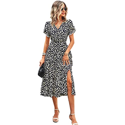 Robe à volants style bohème avec motif floral romantique et col V