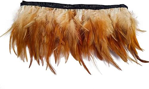 wanjin Rooster Hackle Feather Fringe Trim craft feather 4-6 inch Width Pack of 2 Yards (natural)