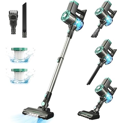 Cordless Vacuum Cleaner, Powerful Suction Stick Vacuum with 35min Long Runtime Detachable Battery, 6 in 1 Lightweight Quiet Vacuum Cleaner Perfect for Hardwood Floor & Carpet Pet Hair, W100 (Green) Cover