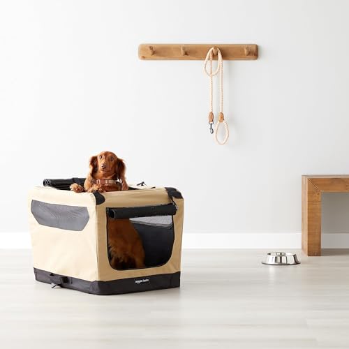 Image of Amazon Basics Portable Folding Soft Dog Crate, 2-Door, Collapsible Travel Kennel, Top & Front Loading, Small 26 inch x 18 inch x 18 inch, Tan