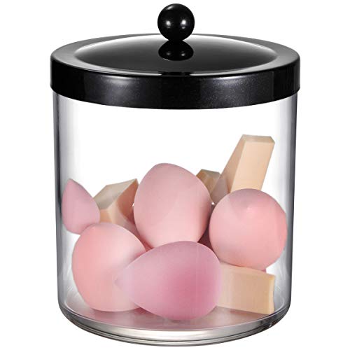 Premium Quality Apothecary Jar - 50 Ounce Large Clear Plastic Storage Container Jar With Rust Proof Stainless Steel Lid, Bathroom Vanity Countertop Storage Organizer Canister (Black) #TOP2