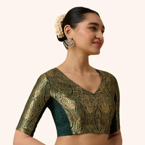 Image of Studio Shringaar Women's Brocade Side Stretch (Smocked) Readymade Saree Blouse