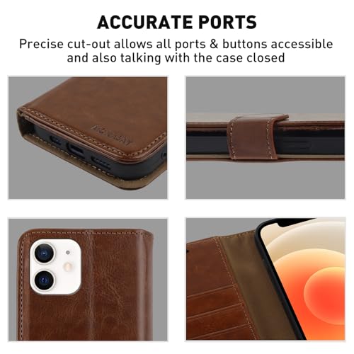 MONASAY Wallet Case Compatible for iPhone 12 mini 5G 5.4-inch,[Glass Screen Protector Included] [RFID Blocking] Flip Folio Leather Cell Phone Cover with Credit Card Holder, Brown by MONASAY - Used condition - Image 6