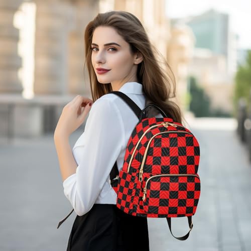 Image of ALAZA Black Red Checkered Plaid Women Backpack Purse Ladies Fashion Shoulder Bag Daypack Travel Bag 7.5L