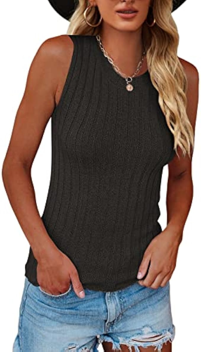 Zbyclub Women's Sleeveless Sweater Vest High Neck Ribbed Knit Tank Tops Casual Summer Shirts