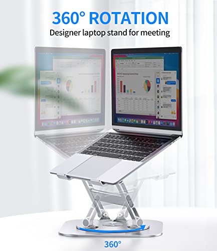 AOEVI Adjustable Laptop Stand with 360 Rotating Base, Stable Computer Stand for Laptop Ergonimic Foldable Laptop Riser for Desk Compatible with MacBook Pro/Air Notebook up to 16 Inches, Silver — view 2