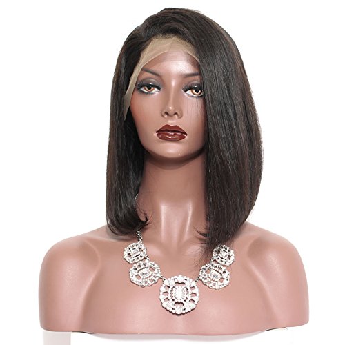 Silky Straight Short Malaysia Virgin Human Hair Lace Front Wig Blunt Bob Cut Free Part with Baby Hair for Black Women (10"130%)