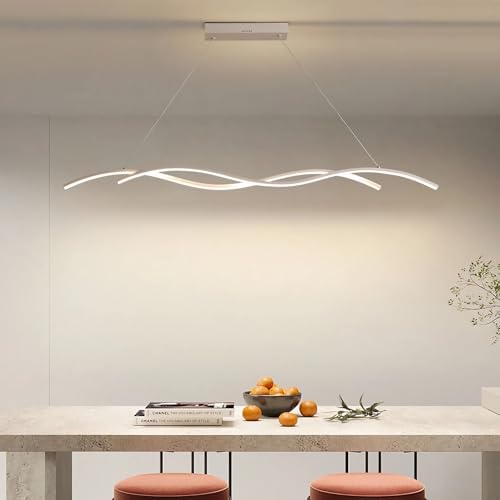 Image of Modern LED Wave Table Lamp for Dining Room - Adjustable Height Dimmable 3000K-6000K Remote Control Stylish Lighting for Office & Bar (White 90cm)