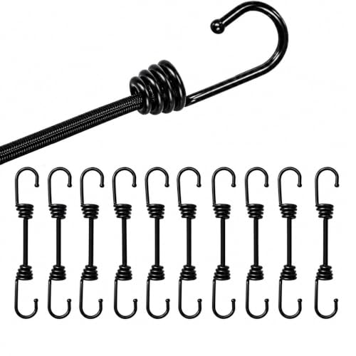 10Pcs 6inch Black Bungee Cords with Hooks, Heavy Duty Elastic Bungee Rope