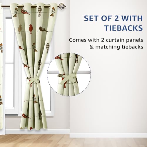 Image of Amazon Basics - Animal Print Light Filtering Curtains | 100% Cotton 150 TC | Set of 2 | 5 Feet | 115 x 150 cm | Cream | Eyelets & Tiebacks | Ideal for Bedroom and Living Room