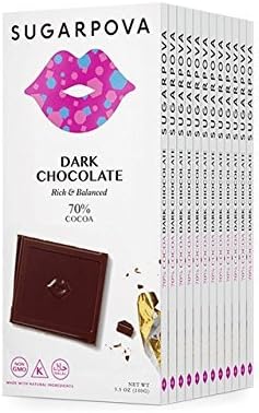 Sugarpova 70% Cocoa Dark Chocolate Bars - 12 Count Case