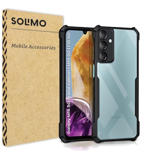 Amazon Brand – Solimo Protective Back Case for Samsung Galaxy M15 5G Prime Edition | M15 5G | F15 5G | 360 Degree Camera Protection | Transparent Hybrid Back Case Mobile Cover – Black- Best and cheap mobile covers in India