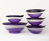  TUPPERWARE Eleganzia Schüssel 4X 600ml + 1,5L hoch VIOLETT-LILA/TRANSPARENT Schale BLICKFANG + Geschenk 250ml Gefrierbehälter Gelb