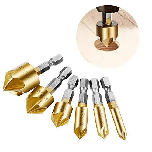 Countersink Drill Bit Set, Metal Countersink Bit, 6 Piece In 1 Set Hexagonal Shank Chamfer For