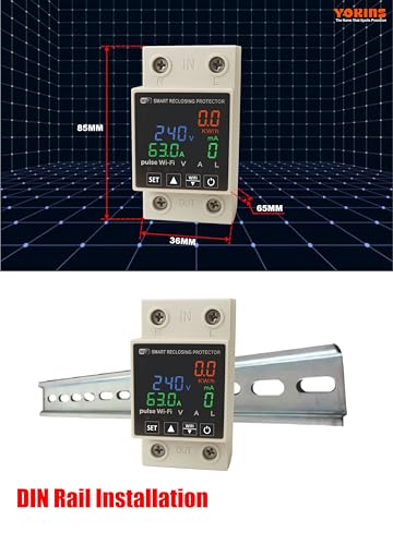 Image of YOKINS Smart Energy Meter 63A | WiFi Voltage, Current & Leakage Protector | Over /Under Voltage & Overload Protection | DIN Rail (YD-WiVA Meter With Weatherproof Mount)