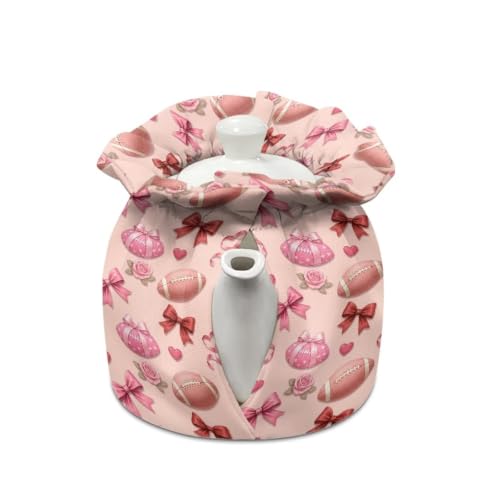 Image of Pink Bow Tea Cosy for Teapot Insulated Kettle Cover Fall Breakfast Warmer Kitchen Teapot Dust Covers Washable Tea Cozy Tabletop Decorations for Afternoon Tea Coffee Party