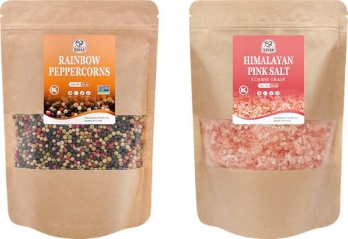 52USA Rainbow Peppercorn Blend 12oz + Himalayan Pink Salt Coarse 2 lb (Pack of 2), Kosher, Packed to Keep Pepper Fresh, Salt and Peppercorns for Grinder Refill