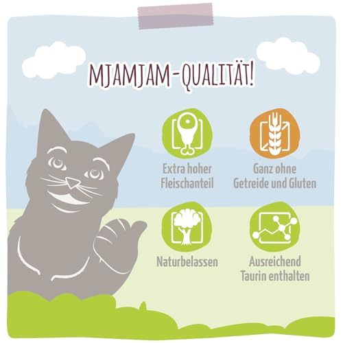 MjAMjAM - Premium Nassfutter für Katzen - Quetschie - herzhaftes Wild & Kaninchen an fruchtigen Heidelbeeren, 12er Pack (12 x 125 g), getreidefrei mit extra viel Fleisch 4