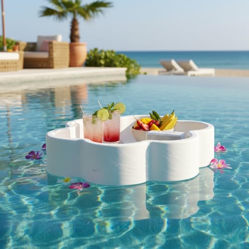 Floating Flower Tray Single Piece Lightweight Serving Holder for Drinks Snacks Small Items Ideal for Summer Relaxation Outdoor Poolside Lounging Beach Parties and Gift Giving - 19.5 12L White