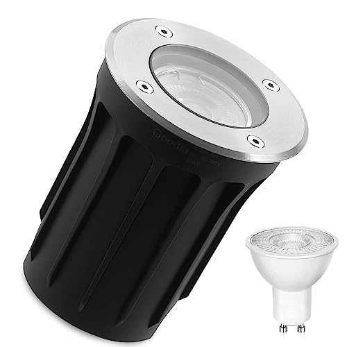 Goodia Bodeneinbaustrahler Aussen Schwenkbar GU10 IP67 Bodenstrahler Außen mit LED GU10 3W Warmweiß (Wechselbar) Runder Bodenleuchten Außen Mit Mattierten Ersatzlinsen 230V