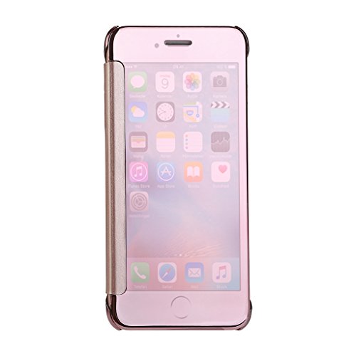 iMusi Cases for iPhone 7 Plus, Smart Clear View Window Plating PC Mirror Flip Phone Cover for iPhone 7 Plus - Rose Gold