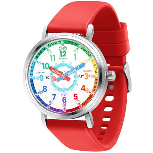 Blisshour Kids Analog Watch, Pink Cute Whale Learning Watch for Kids 8-12, Waterproof Childrens Watches for Boys Ages 5-7 6-8, Girls Watches Red Strap