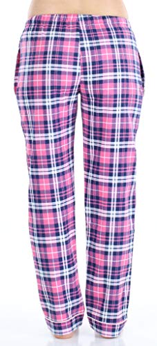 Pajamamania Women's Cotton Flannel Pajama Pj Pants With Pockets, Pink & Navy Plaid, Large #TOP1