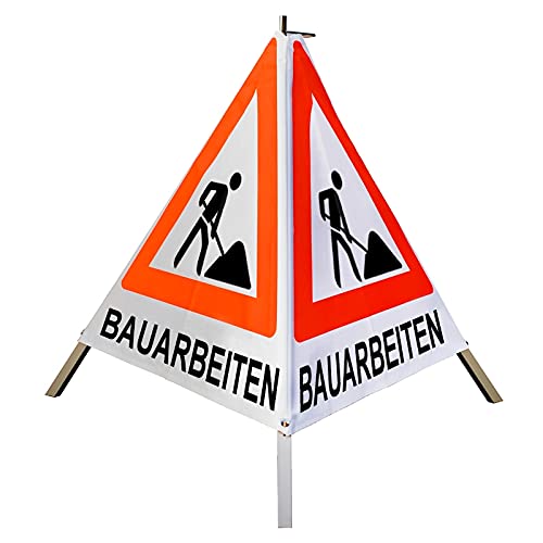 Warnpyramide/Faltsignal Schaufelmann(VZ123) "BAUARBEITEN" 90cm - weiß tagesleuchtend, leicht
