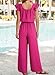Dokotoo Short Sleeves Jumpsuits Womens 2026 Cute Spring Square Neck Flowy Long Rompers Drawstring Elastic Waisted Wide Leg Cruise Outfits Plus Size with Pockets,Rose Small