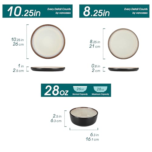 Image of vancasso Plates and Bowls Sets, Ceramic Dinnerware Sets Stoneware Kitchen Dishes Dishware Mircowave and Dishwasher Safe, 18 Pieces, Oyster White