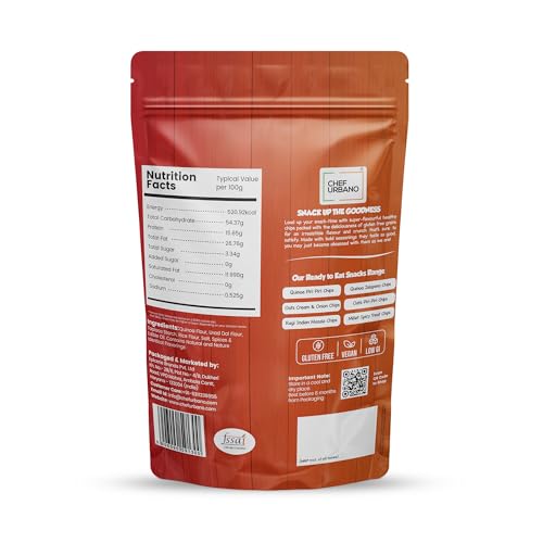 Image of Chef Urbano Quinoa Chips Piri Piri 85g | Gluten Free | Vegan | Low GI| Crunchy Healthy Snacks | High Protein and Fiber Rich Good for Diet | Good for Kids