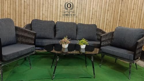 Image of Outdoor Rope 5 Seater Sofa Set | Balcony Sofa | Patio Conversation Sets | Rope Garden Sofa Set and Center Table Outdoor Indoor Furnitur Set(Grey)