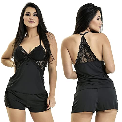 Kit com 4 Baby Dolls Renda Sortidos Confortável Renda Luxo Tamanho:GG - 44/46;Cor:Preto;Gênero:Femin