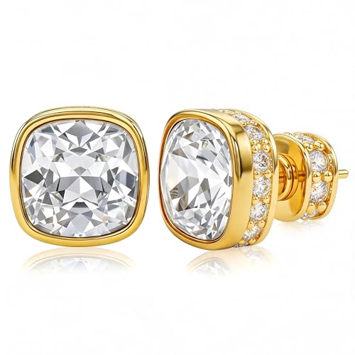 Cubic Zirconia Square Stainless Steel Earrings - Unique Design Women Decoration Jewelry - With For You Accessories Trendy Creative Women Gift Luxury (Gold white)