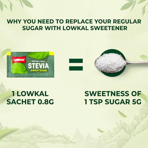 Image of LowKal Stevia Sachets, 100 Count | Natural, Tastes Great, Ideal For Travel | No Sugar-Spike Ingredients | With Gut-Friendly Turmeric & Cinnamon | Stevia Powder Sachets | Sugarfree Stevia