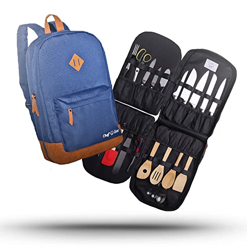 Chef Knife Bag | Premium Leather Finish | 30+ Pockets For Knives & Tools (Blue) #TOP6