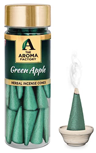 Image of The Aroma Factory Incense Dhoop Cone for Pooja, Green Apple (100% Herbal & 0% Charcoal) 1 Bottle x 30 Cones