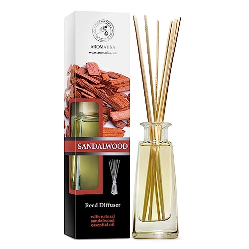 Reed Diffuser Sandalwood 3.4 Fl Oz - Fresh & Long Lasting Fragrance - Gift Set with Bamboo Sticks - Best for Aromatherapy - Spa - Home - Kitchen - Office - Fitness Club - Glass Bottle