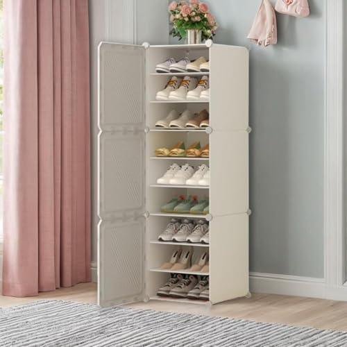 Image of Plastic Shoe Rack for Home with Door, 3 Door 9 Shelf | DIY Shoe Stand Organizer Cabinet for 18 Pairs Storage | Portable Slipper & Chappal Stand (White)