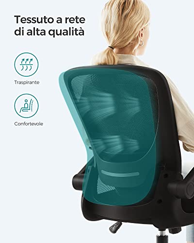 Sedia da Ufficio Girevole, Sedia di Rete da Computer Ergonomica, Supporto Lombare, Oscillante, Seduta 53 cm, Braccioli Pieghevoli, Nero OBN37BK - Sedia gaming - Immagine 7