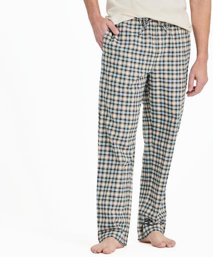 Life is Good. Men's Putty Check Plaid Classic Sleep Pant, Putty White, Medium