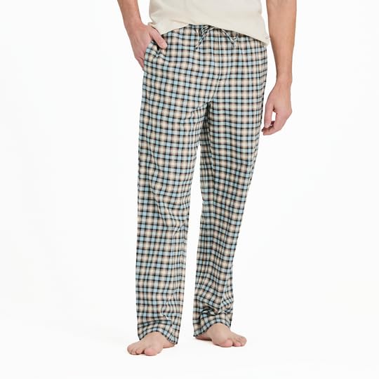 Life is Good. Men's Putty Check Plaid Classic Sleep Pant, Putty White, Medium