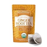 Starwest Botanicals Organic Ginger Root Tea - Caffeine Free Herbal Tea, String Free Sachets, USDA Organic Ginger Root, Non GMO - Bulk Pack, 100 Bags