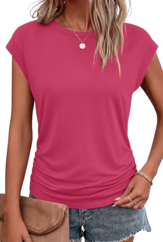 Image of Bliwov Womens Summer Tops Cap Sleeve Crew Neck Casual T Shirts