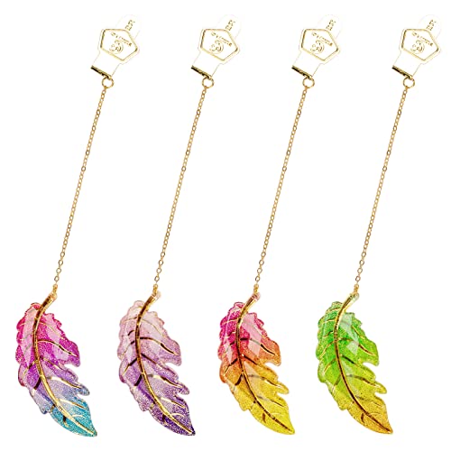 4 Pack Colorful Leaf Bookmark With Chain, Beautiful Bookmark Gifts For Women, Book Lovers, Teacher, Readers, Children, Teens #TOP10