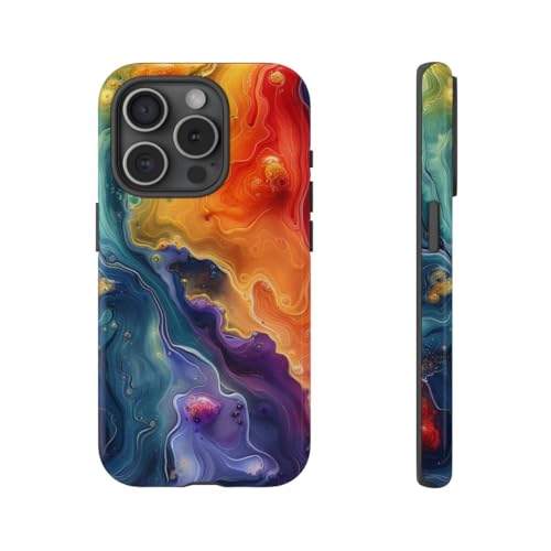 Coque iPhone 15 Pro motif fluide multicolore protection rigide brillante tendance