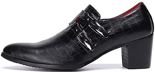 Santimon Mens Loafers Casual Dress Slip On Double Buckles Shoes Genuine Leather Fashion Party Pump Prom Tuxedo Ballroom Singer Bar Disco Mocassins Western Cowboy Heels Shoes for Men3