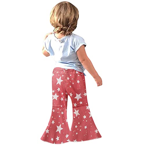 Toddler Child Star Printed Jeans Girls' High Waisted Casual Bell Bottom Pants Ripped Ruffle Trousers2