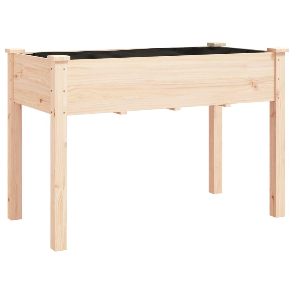Macetero de madera maciza de abeto 118 x 59 x 80 cm con inserto y ruedas, jardinera para jardín y balcón, bancal alto con agujeros de drenaje, móvil y resistente a la intemperie